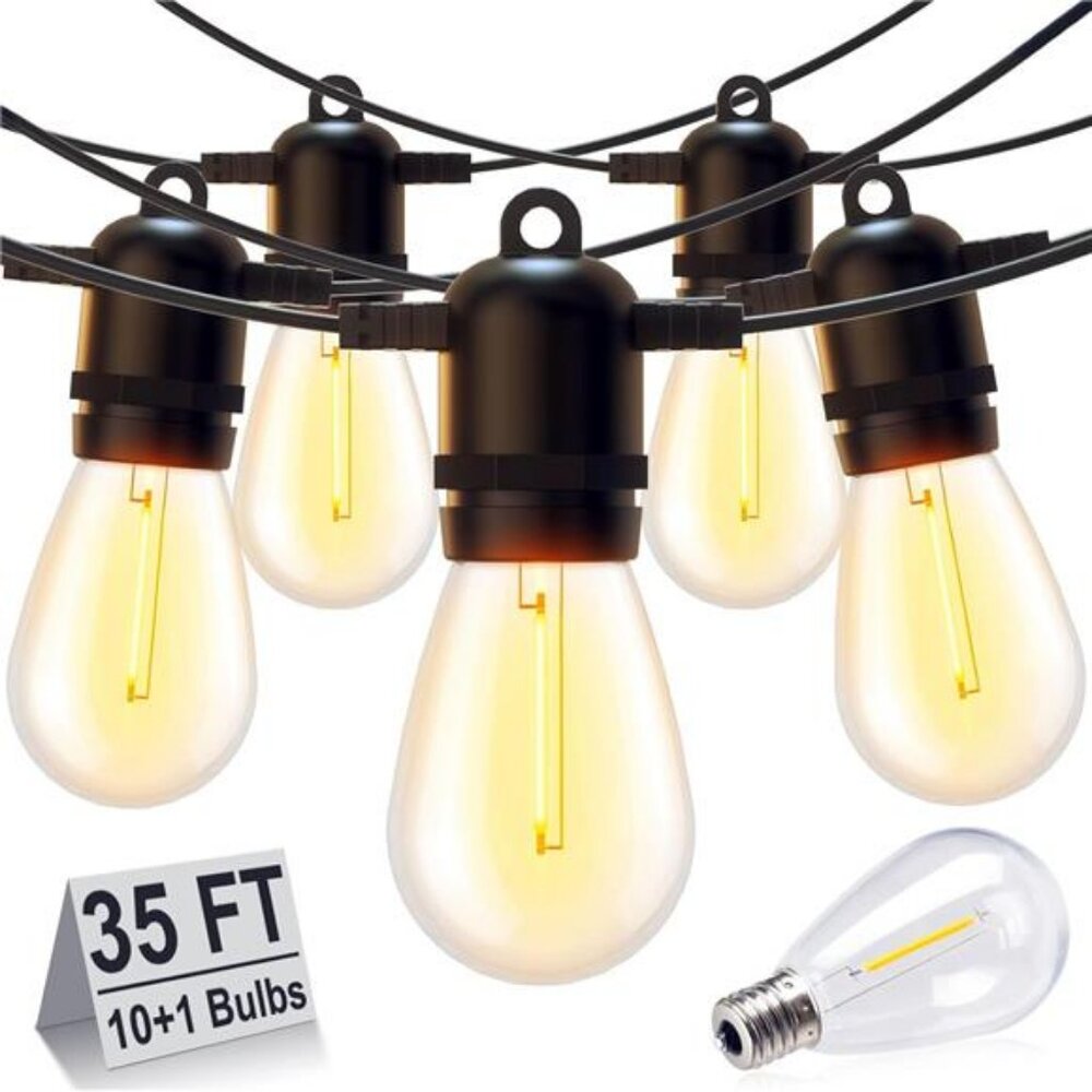 Outdoor String Lights for Patio with 11 Shatterproof S14 Vintage Edison Bulbs